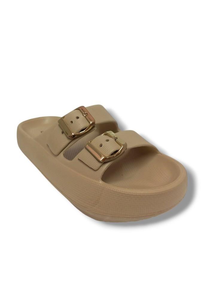 Akınal E282.Z.0003-25 Eva Çift Bant Anatomik Terlik Bej Altın 36-40