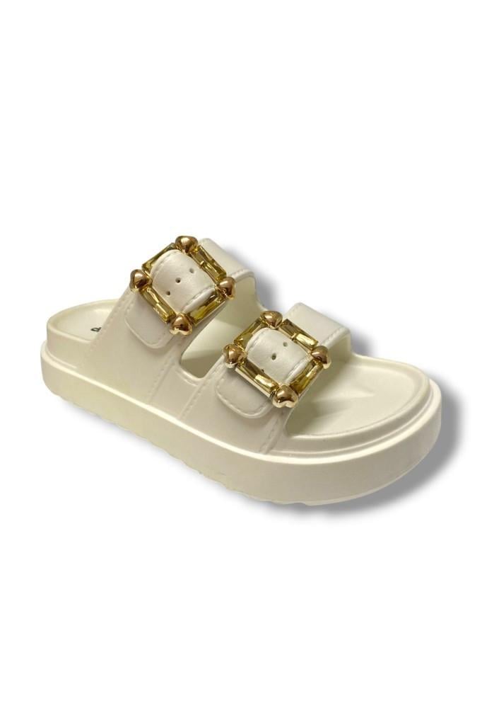 Akınal E474.Z.0000-25 Eva Altın Tokalı Çift Bant Kadın Terlik