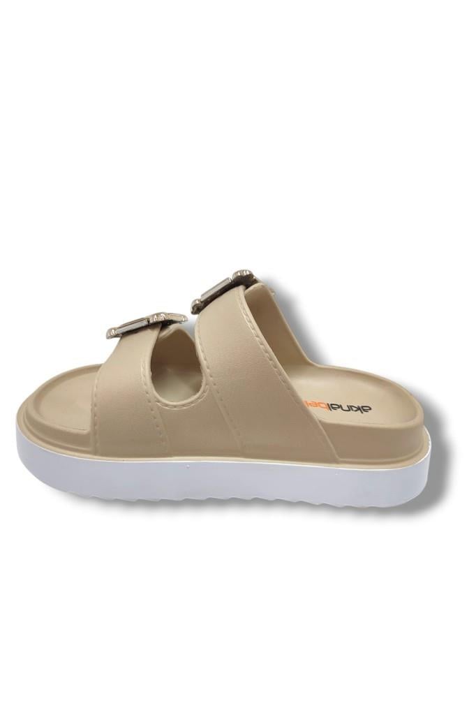 Akınal E474.Z.0000-25 Eva Altın Tokalı Çift Bant Kadın Terlik