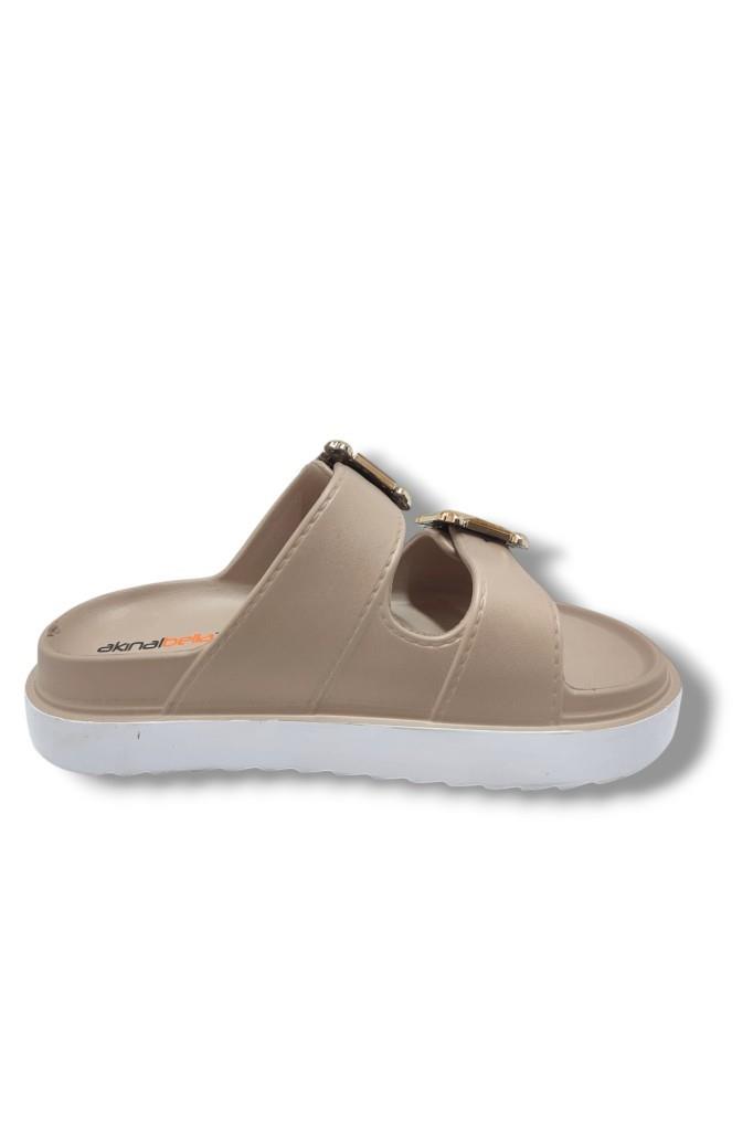 Akınal E474.Z.0000-25 Eva Altın Tokalı Çift Bant Kadın Terlik