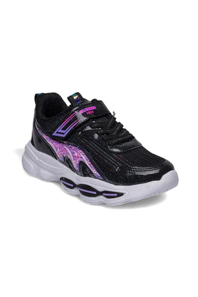 Alessio 010-25 Simli Maskotlu Kız Çocuk Sneaker Siyah Lila 26-30