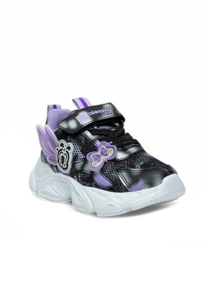 Alessio 034-25 Simli Kelebek Kız Çocuk Sneaker Lila Siyah Beyaz 26-30