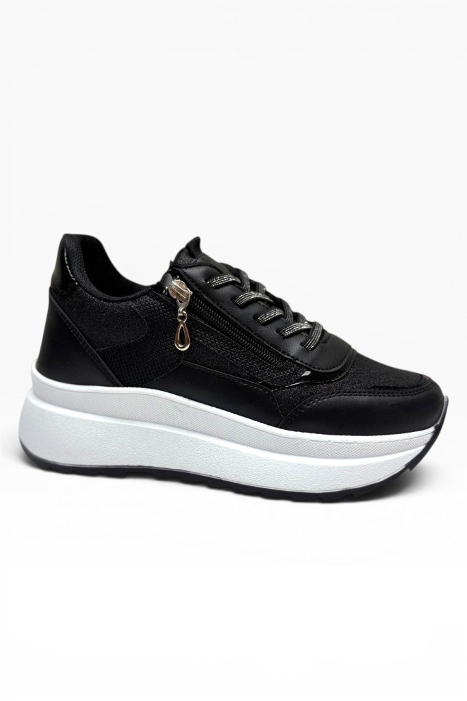 Alves 0846-26 Simli Cilt Deri Anatomik Taban Kadın Sneaker Siyah Beyaz 36-40