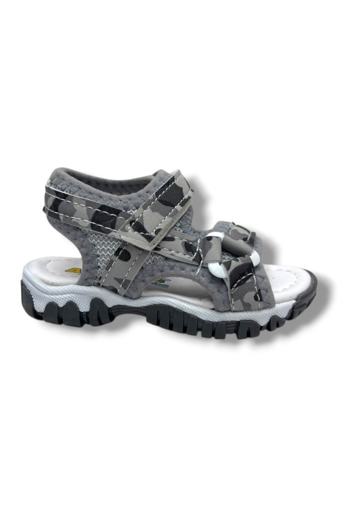 Arzen Bebe 225-26 Cırtlı Anatomik Erkek Bebek Sandalet Kamuflaj Gri 19-21