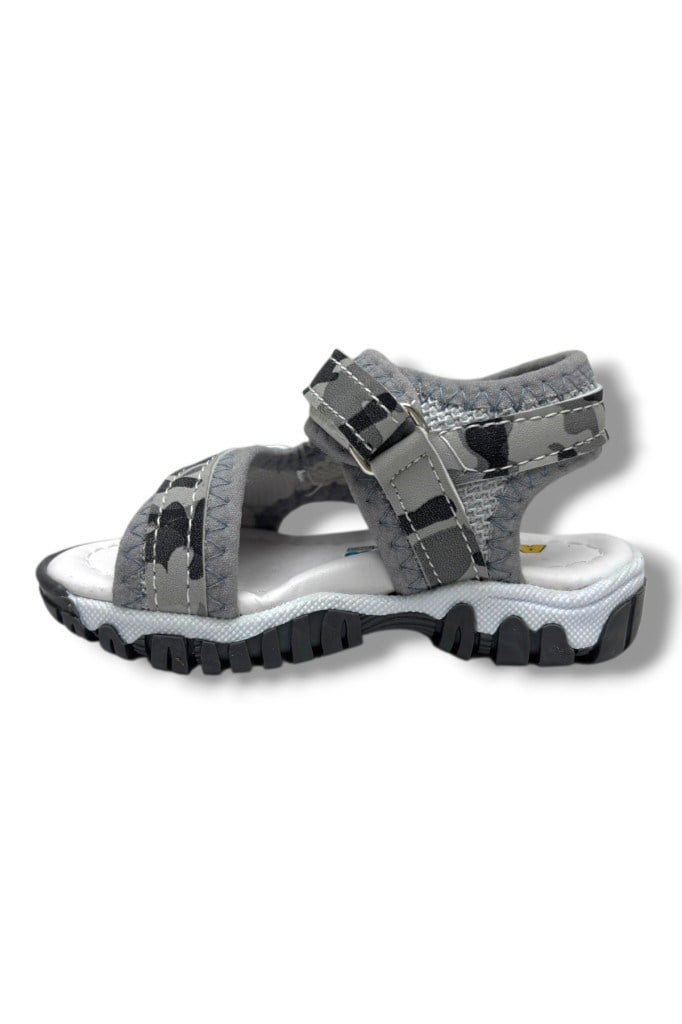 Arzen Bebe 225-26 Cırtlı Anatomik Erkek Bebek Sandalet Kamuflaj Gri 19-21