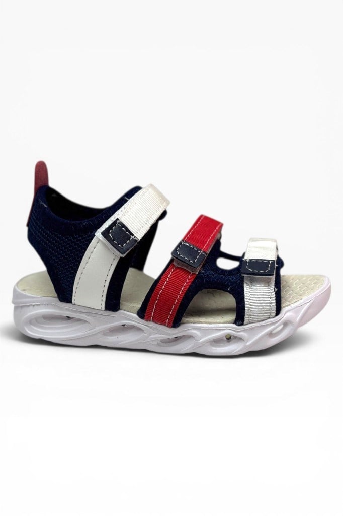 Arzen Bebe 230-26 3 Cırtlı Işıklı Anatomik Çocuk Sandalet Lacivert Beyaz Kırmızı 26-30