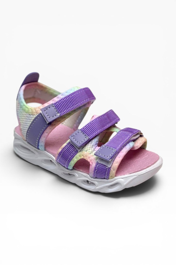 Arzen Bebe 230-26 3 Cırtlı Işıklı Anatomik Kız Çocuk Sandalet Lila Pembe 26-30