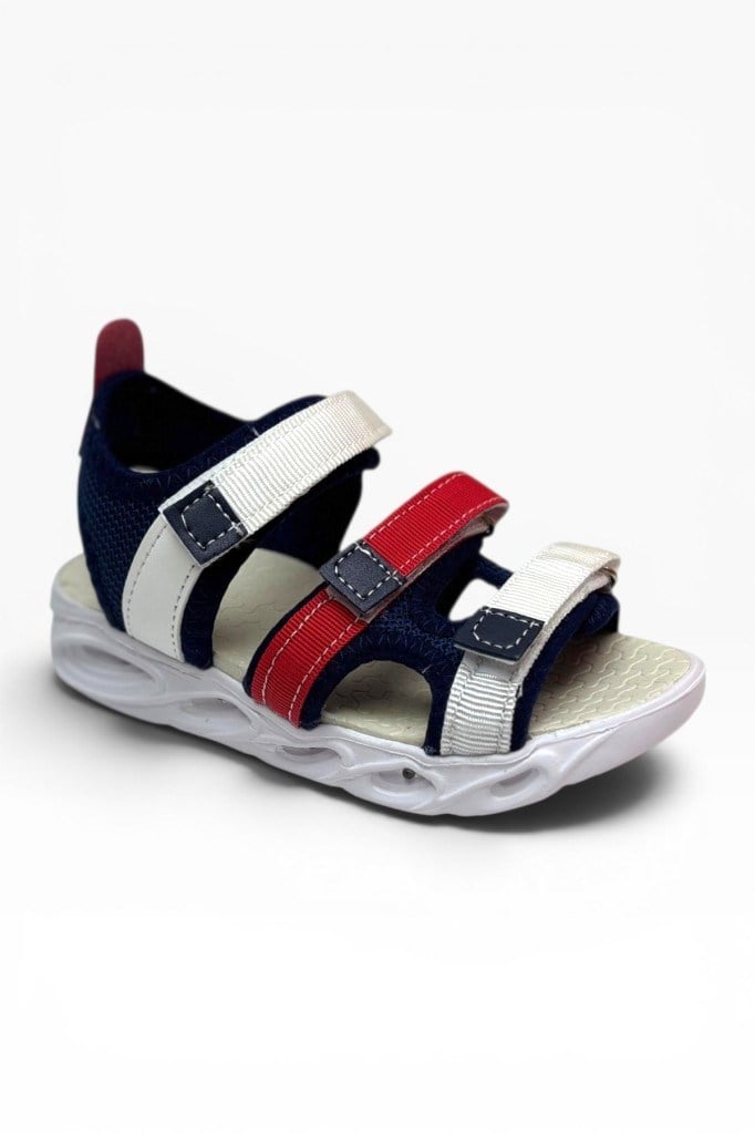 Arzen Bebe 230-26 3 Cırtlı Işıklı Anatomik Çocuk Sandalet Lacivert Beyaz Kırmızı 26-30