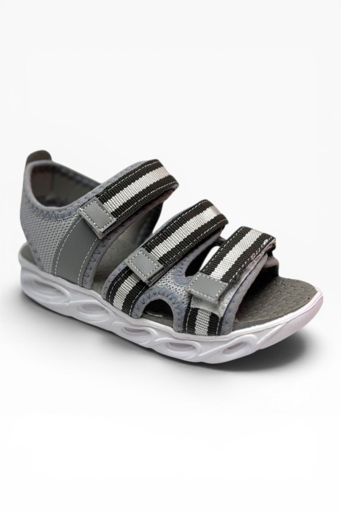 Arzen Bebe 231-26 3 Cırtlı Anatomik Çocuk Sandalet Gri Gümüş 31-35