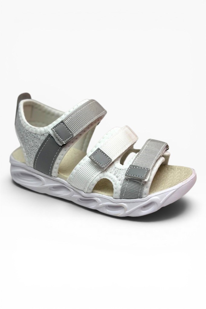Arzen Bebe 231-26 3 Cırtlı Anatomik Çocuk Sandalet Beyaz Gri 31-35