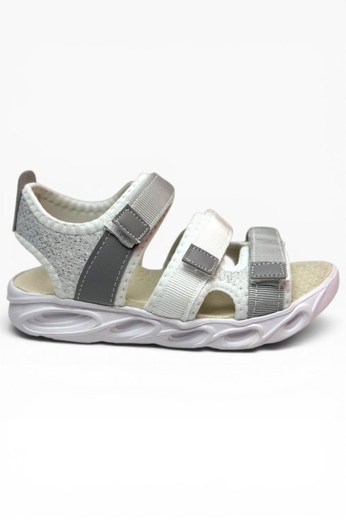 Arzen Bebe 231-26 3 Cırtlı Anatomik Çocuk Sandalet Beyaz Gri 31-35
