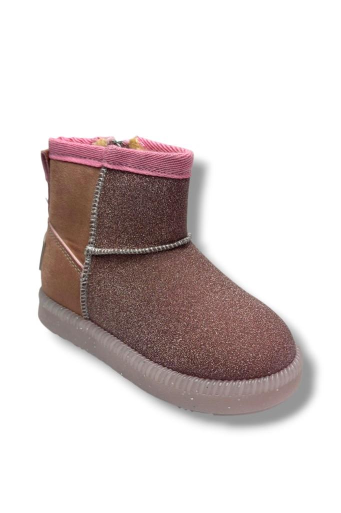 Arzen Bebe 630-26 Süet Simli Deri İçi Kürklü Işıklı Anatomik Kız Çocuk Bot 22-25