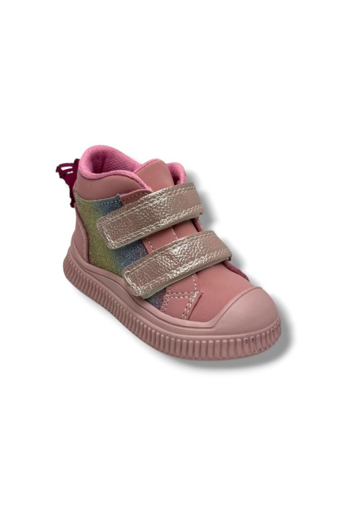 Arzen Bebe 650-26 Simli Deri Sıcak Astar Anatomik Çift Cırtlı Kız Çocuk Bot Pembe Renkli  22-25