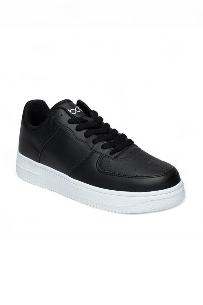Best Of 042-25 Deri Anatomik Bağcıklı Sneaker Siyah Beyaz 36-40