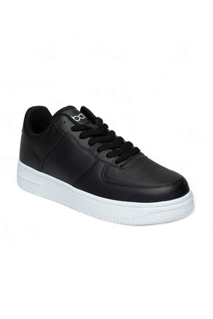 Best Of 042-26 Deri Anatomik Bağcıklı Sneaker Siyah Beyaz 36-40