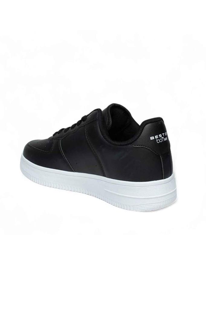 Best Of 042-26 Deri Anatomik Bağcıklı Sneaker Siyah Beyaz 36-40