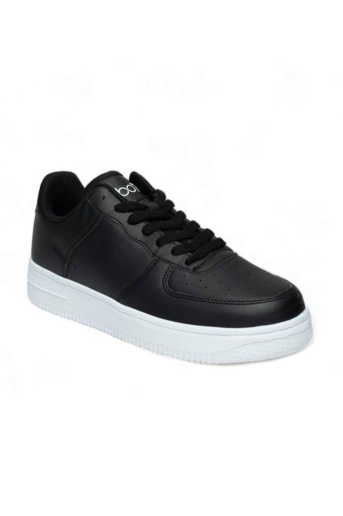 Best Of 042-26 Deri Anatomik Bağcıklı Sneaker Siyah Beyaz 36-40