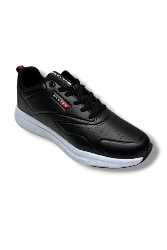 Best Of 129-26 Cilt Deri Anatomik Erkek Sneaker Siyah Beyaz