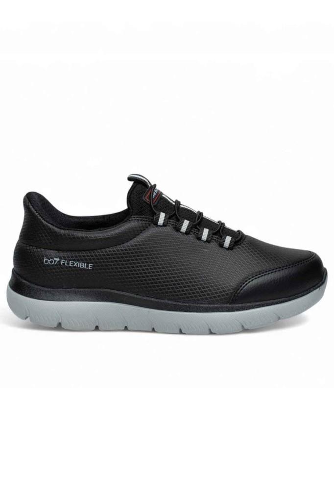 Best Of 2012-26 Baskı Deri Anatomik Slip On Erkek Sneaker Siyah-Buz