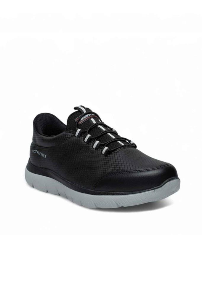 Best Of 2012-26 Baskı Deri Anatomik Slip On Erkek Sneaker Siyah-Buz