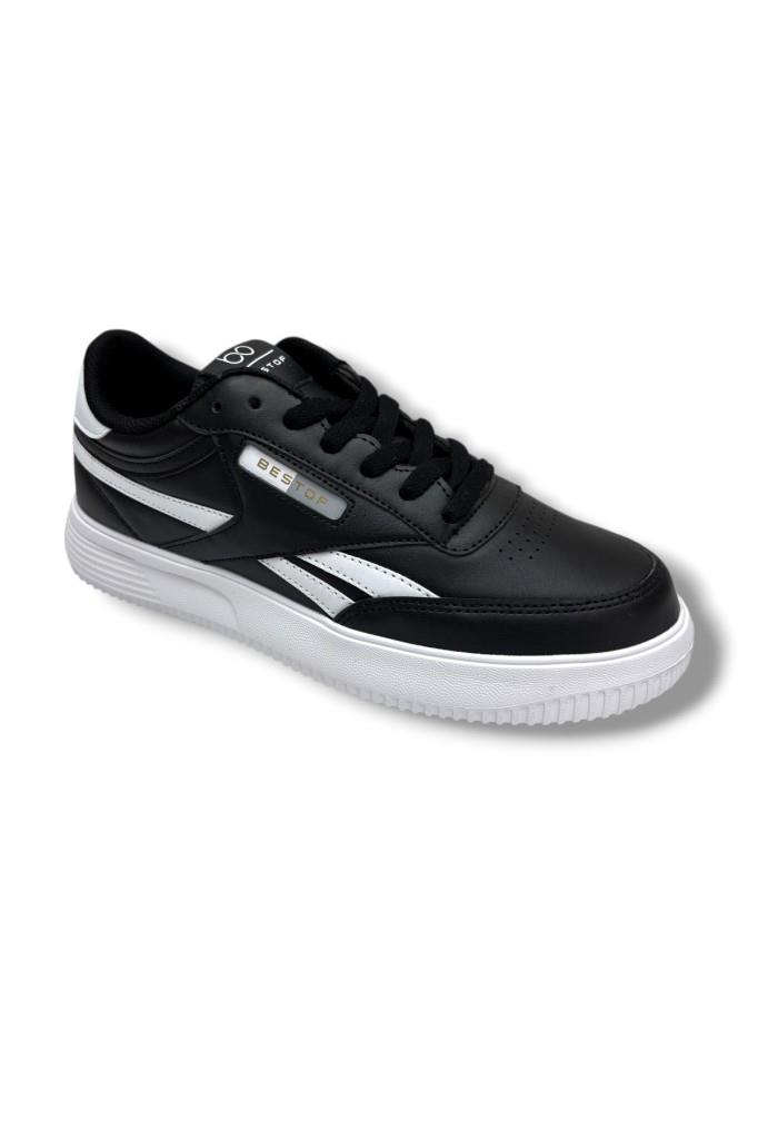 Best Of 2014-26 Cilt Deri Anatomik Bağcıklı Erkek Sneaker Siyah Beyaz
