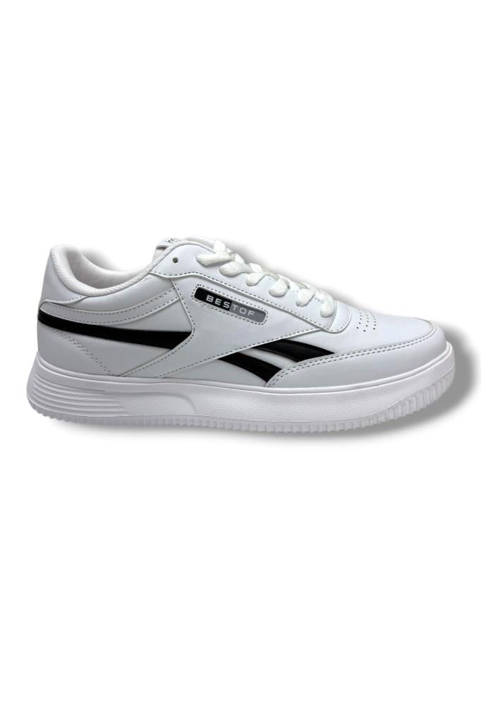 Best Of 2014-26 Cilt Deri Anatomik Bağcıklı Erkek Sneaker Beyaz Siyah