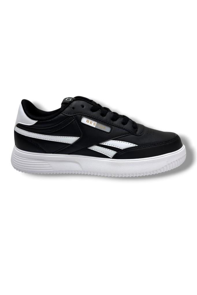 Best Of 2014-26 Cilt Deri Anatomik Bağcıklı Erkek Sneaker Siyah Beyaz