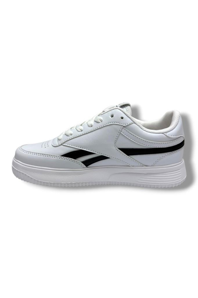 Best Of 2014-26 Cilt Deri Anatomik  Bağcıklı Sneaker Beyaz Siyah 36-40