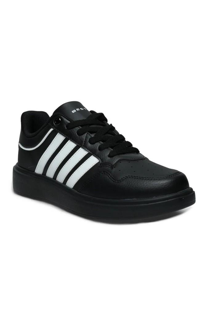 Best Of 2079-26 Cilt Deri Anatomik Erkek Sneaker Siyah Beyaz Siyah