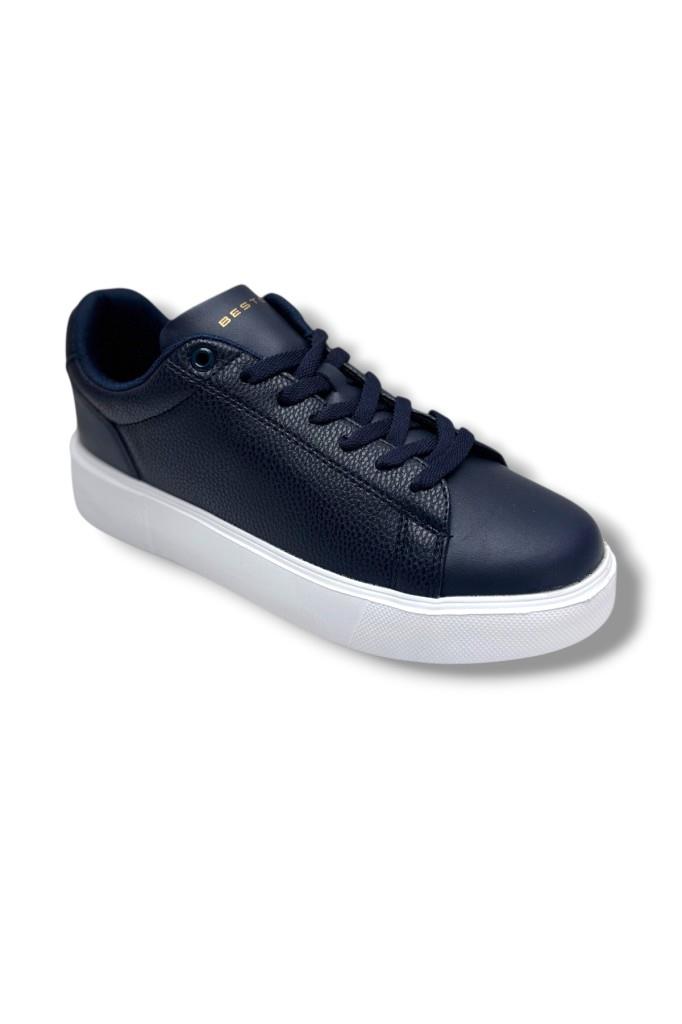 Best Of 2083-26 Baskı Deri Anatomik Erkek Sneaker Lacivert Beyaz