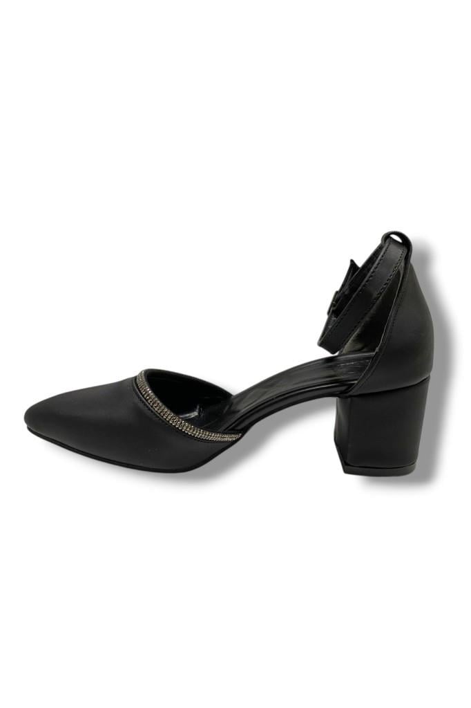 C-Shoes 105-25 Saten Ağzı Taşlı Kalın Topuk Kadın Ayakkabı