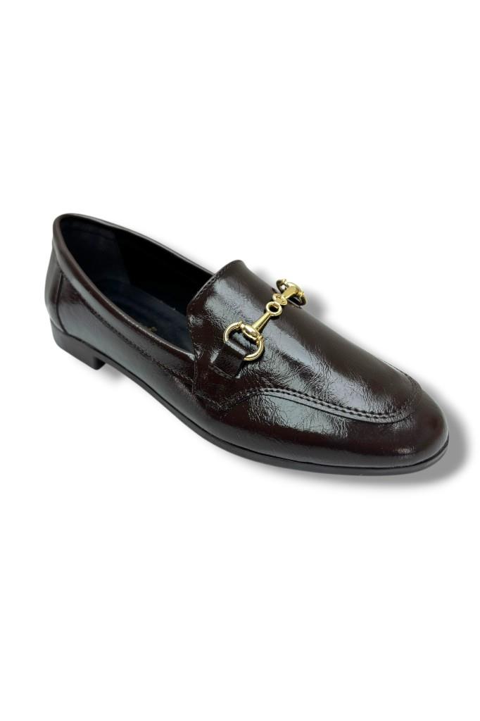 C-Shoes 228-26 Yıkama Cilt Deri İnce Metal Toka Kadın Ayakkabı