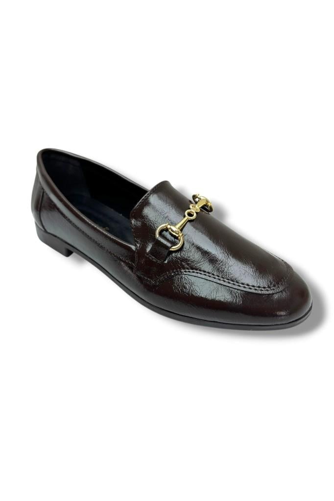 C-Shoes 228-26 Yıkama Cilt Deri İnce Metal Toka Kadın Ayakkabı