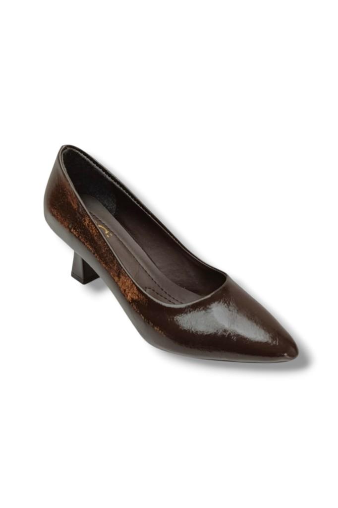 C-Shoes 249-26 Kırışık Rugan Deri Orta Boy Topuklu Kadın Stiletto