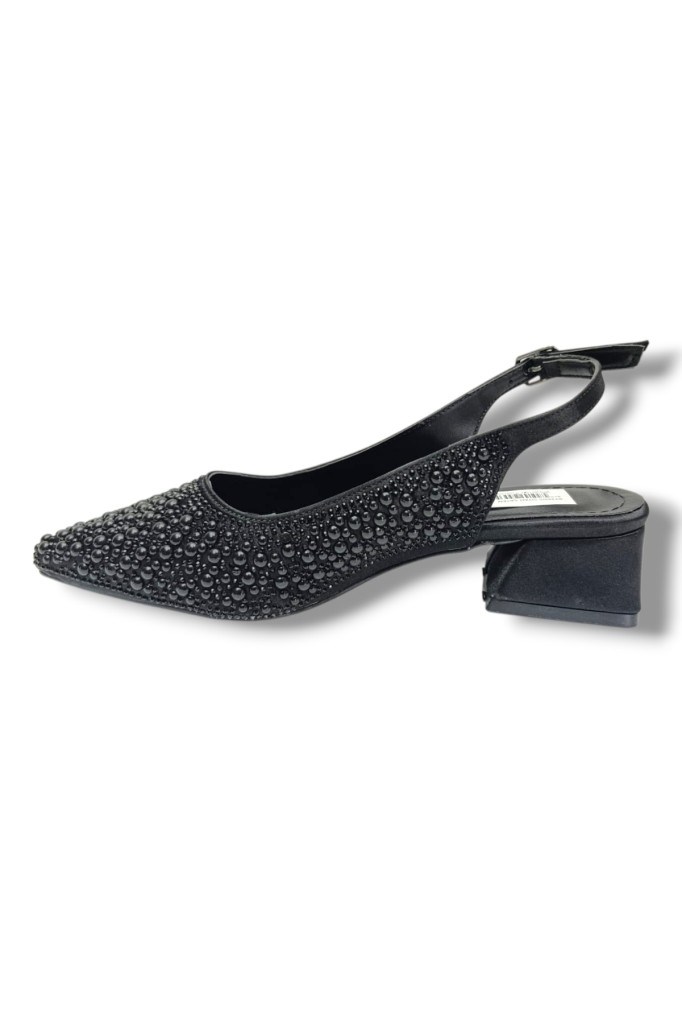 C-Shoes 2605-26 Saten İncili Taşlı Kare Topuk Arkası Açık Kadın Ayakkabı