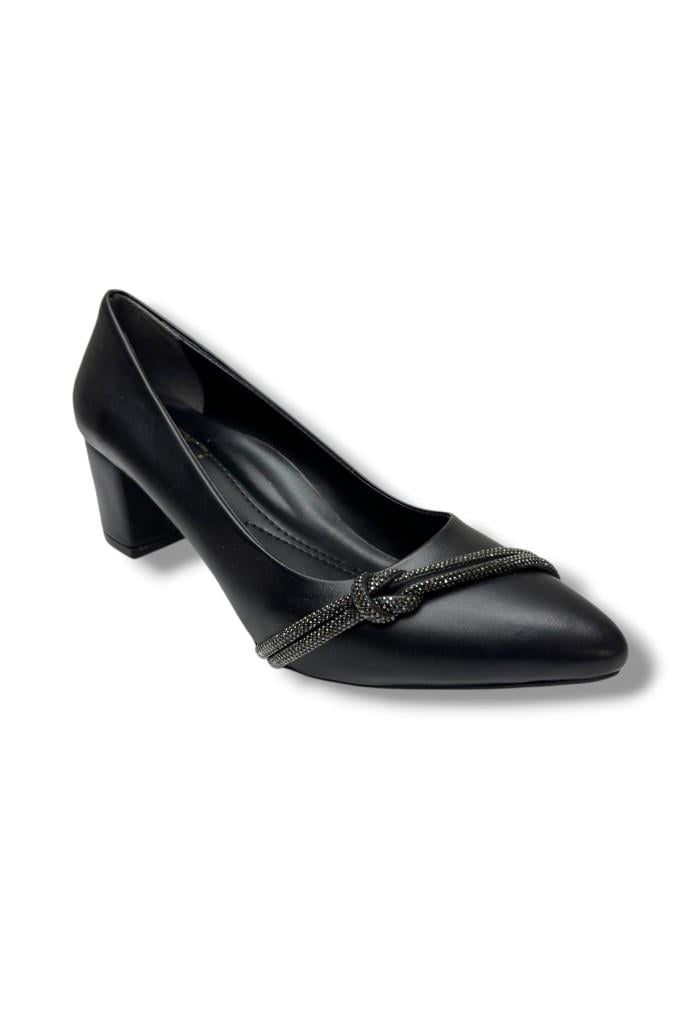 C-Shoes CV137-26 Cilt Deri Düğüm Taşlı Kalın Topuk Kadın Ayakkabı 41-42