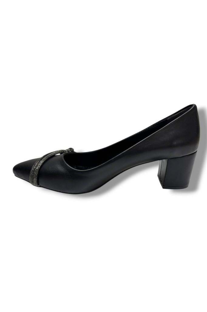 C-Shoes CV137-26 Cilt Deri Düğüm Taşlı Kalın Topuk Kadın Ayakkabı 41-42