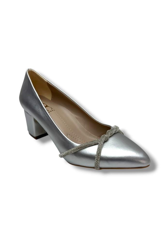 C-Shoes CV138-26 Cilt Deri Burgu Taşlı Kalın Topuk Kadın Ayakkabı