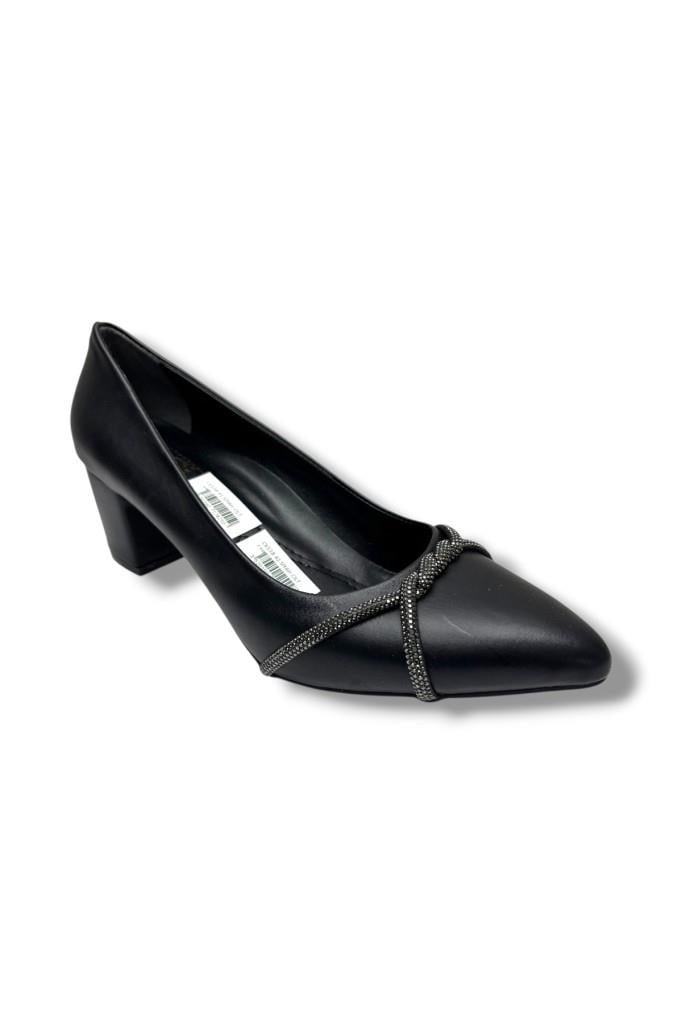 C-Shoes CV138-26 Cilt Deri Burgu Taşlı Kalın Topuk Kadın Ayakkabı 41-42