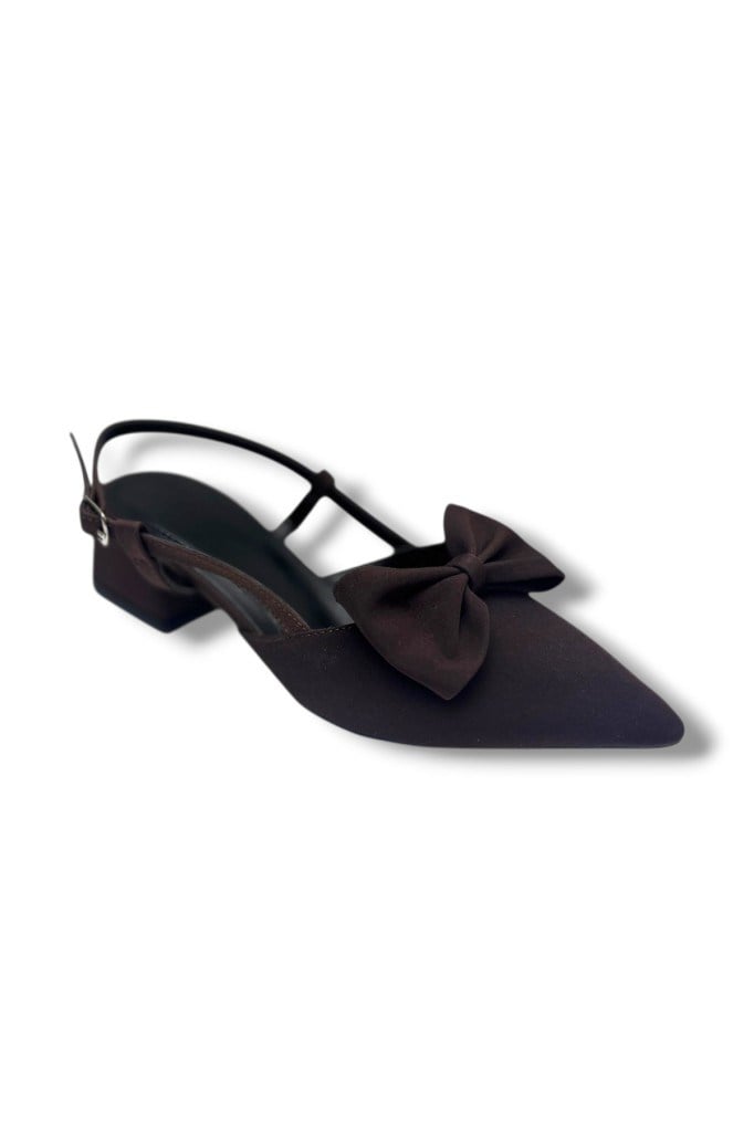 C-Shoes EU141-26 Saten Papyonlu Kısa Kare Topuk Arkası Açık Kadın Ayakkabı