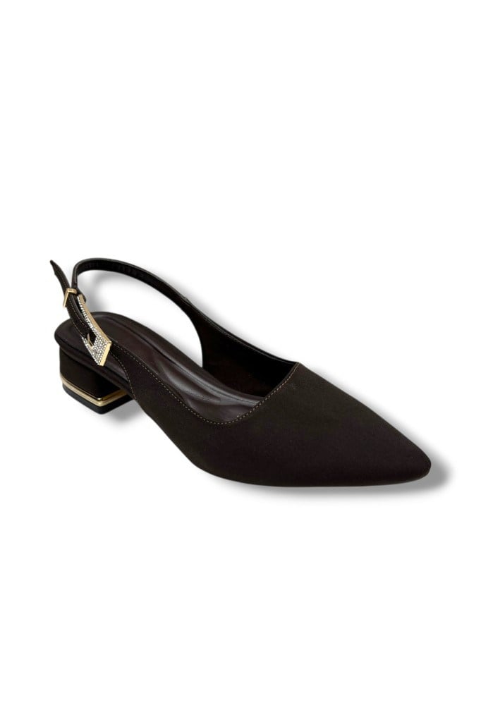 C-Shoes HK800-26 Süet Kısa Kare Topuk Arkası Açık Kadın Ayakkabı