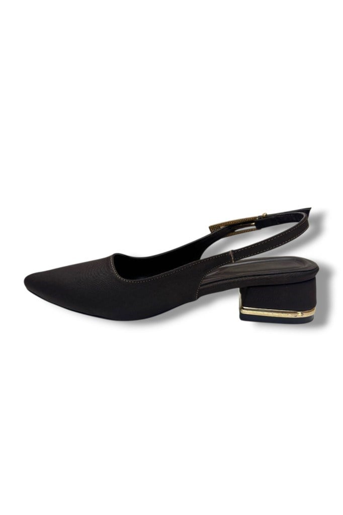 C-Shoes HK800-26 Süet Kısa Kare Topuk Arkası Açık Kadın Ayakkabı