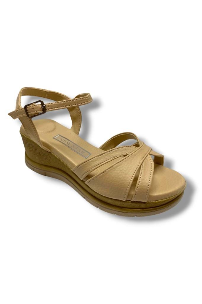 C-Shoes KA02-25 Deri Anatomik Yanları Açık Dolgu Topuk Kadın Sandalet