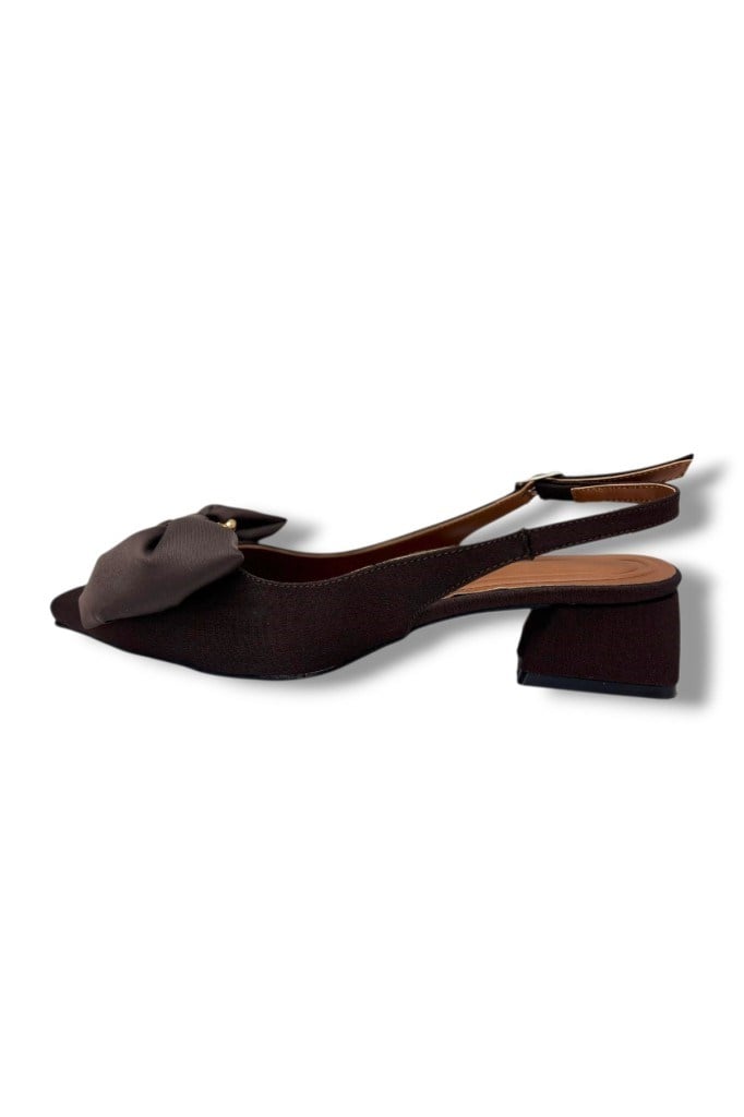 C-Shoes Mr151-26 Saten Tokalı Fiyonk Kısa Kare Topuk Arkası Açık Kadın Ayakkabı