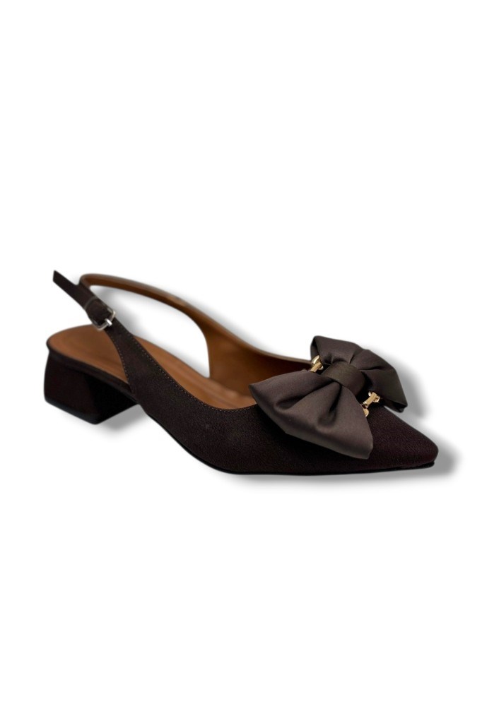 C-Shoes Mr151-26 Saten Tokalı Fiyonk Kısa Kare Topuk Arkası Açık Kadın Ayakkabı