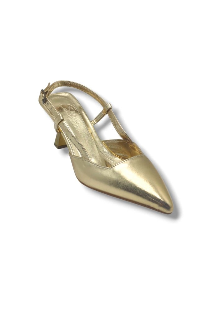 C-Shoes NB100-26 Parlak Metalik Deri İnce Kısa Topuklu Kadın Stiletto