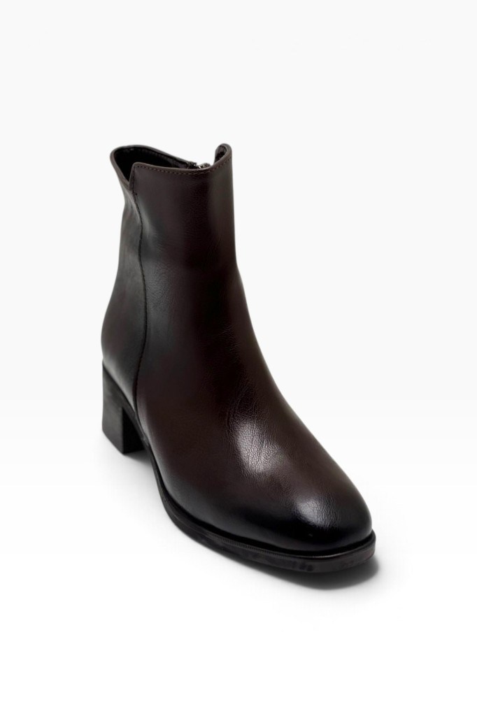 C-Shoes SL1100-27 Cilt Deri Kalın Topuklu Kadın Bot(5cm)