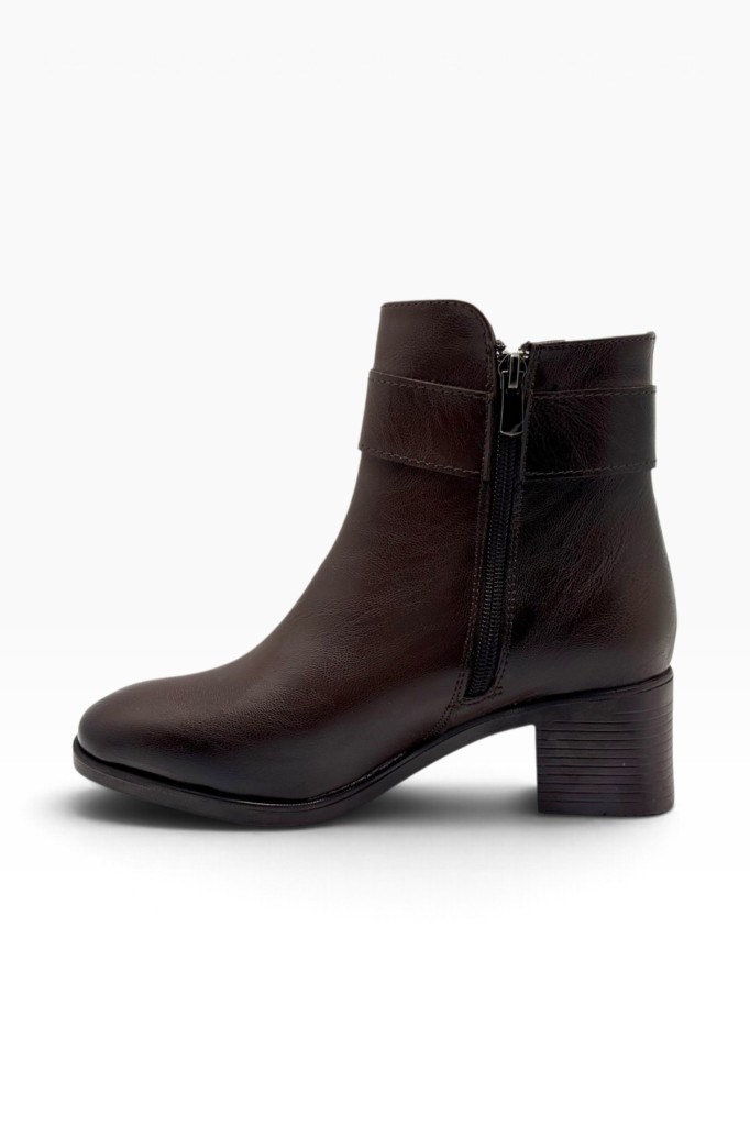C-Shoes SL1105-27 Cilt Deri V Tokalı Kalın Topuklu Kadın Bot(5cm)