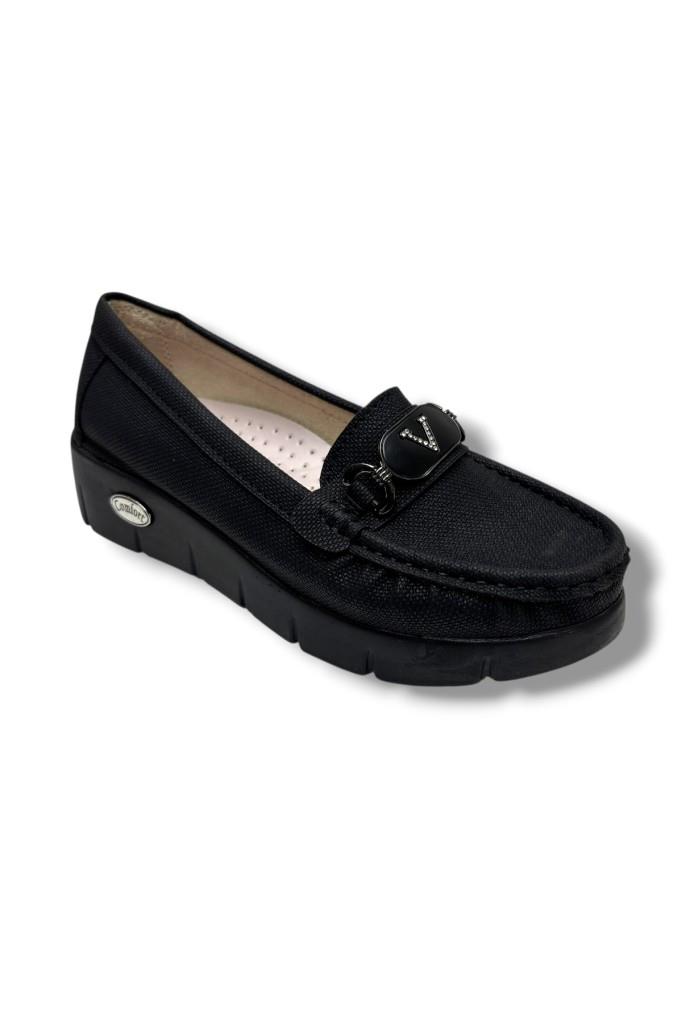 C-Shoes SL420-26 Baskı Kot Deri V Toka Comfort Kadın Ayakkabı