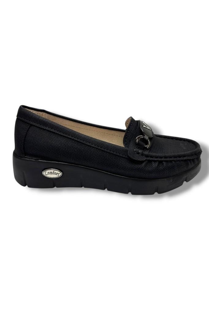C-Shoes SL420-26 Baskı Kot Deri V Toka Comfort Kadın Ayakkabı